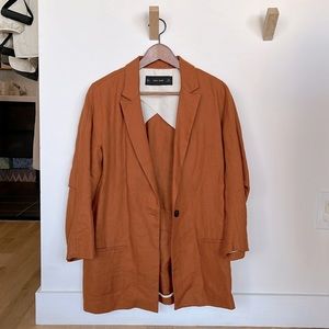 ZARA linen drop shoulder cropped sleeves blazer in dusty orange, size S